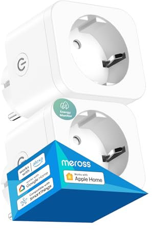 Meross WLAN Steckdose mit Strommessung, 16A Smart Steckdose, Funktioniert mit Apple HomeKit, Zeitschaltuhr, Sprach- und Fernsteuerung, Kompatibel mit Alexa, Google Home, 2 Stück