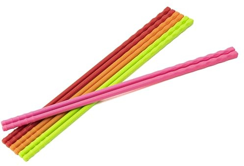 ( Set of 4 ) Kitchen Reusable 9.4 in Non Slip Silicone Cooking Chopsticks, Stainless Steel Core Reinforced, Reusable, Dishwasher Safe, Everyday Use, Camping, Party, Salad, Made in Korea (4 Colors)