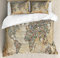 ABAKUHAUS Collage Bettbezugs Set Für Doppelbetten, Vintage Collage Weltkarte, Milbensicher Allergiker geeignet mit Kissenbezügen, 200 x 200 cm, Mehrfarbig Taupe