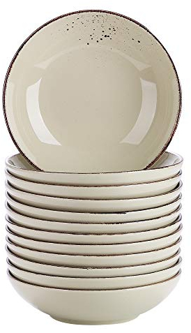 vancasso Suppenteller, Navia 12 teilig Tiefteller bunt aus Steingut, Geschirr Tellerset Suppenschalen, beige grün