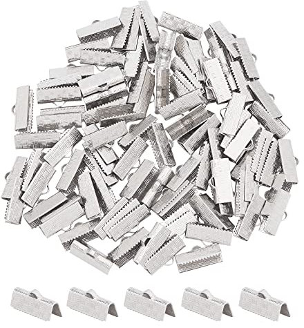 UNICRAFTALE 100pcs Stainless Steel Ribbon Ends Ribbon Clamp End Crimps Leather Crimp Ends Jewelry Making Findings