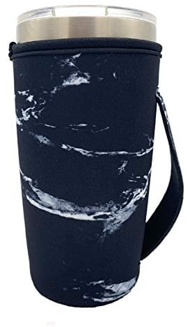 KOSTOO Wiederverwendbarer Neopren-Halter für Eiskaffeetassen – isolierte Hüllen für 590 ml Trinkbecher, Trenta Starbucks, große Dunkin-Donuts (Marmorschwarz)