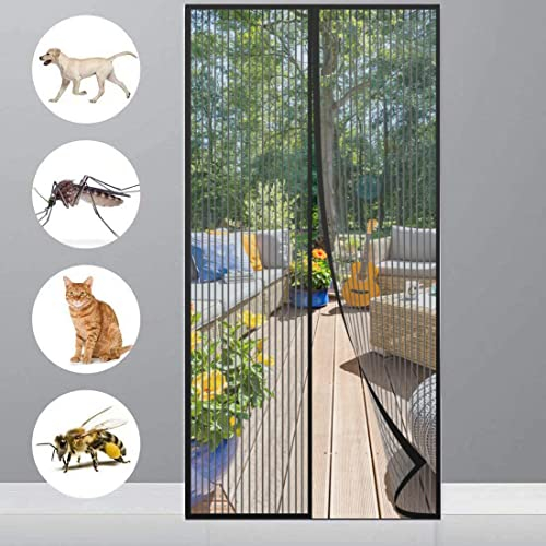 LYTIVAGEN Zanzariera Magnetica Tenda Zanzariera Tenda Anti Insetti Chiusura Automatica con Calamite Velcro per Porta Finestra Casa Ufficio(90 * 210CM, Nero)