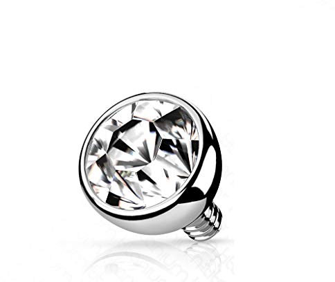 Paula & Fritz® Aufsatz-Dermal Anchor 3-mm Kristall Klar Titan G23 Gewinde 1,2-mm Haut-Anker Skin Diver Implantat Kugel Bodypiercing