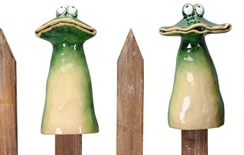 Rostalgie 2tlg. Keramik Zaunfigur Frösche 16,5 cm Gartendekoration Zaunhocker