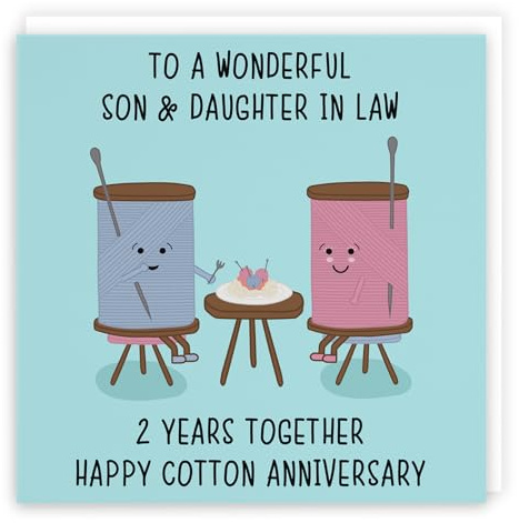 Hunts England - Son And Daughter In Law 2nd Anniversary Card - Fun Cute Anniversary Card - 2 Years Together - Happy Cotton Anniversary - Iconic Collection