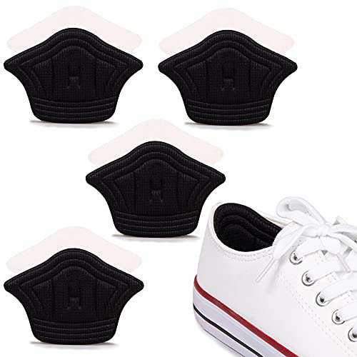 SULPO Fersenpolster für zu große Schuhe - Passt in fast jeden Schuh - Selbstklebend dank starken Klebepads, zuschneidbar - Einlagen aus Baumwolle & Schwamm - 4 Paare (Schwarz, 5 mm)