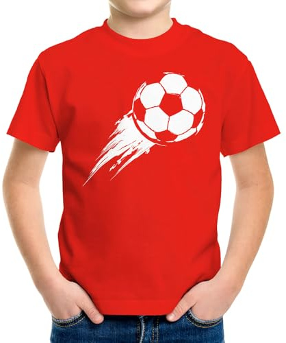 MoonWorks® Kinder T-Shirt Jungen Fußball-Motiv Sport-Kleidung Geschenk für Jungen Fußballfan Rot 141-152 (11-12 Jahre)