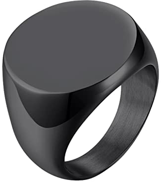 Dsnyu Herren Eheringe mit Gravur, Edelstahl Schlicht Runder Siegelring Pinky Promise Jahrestagsring Schwarz 65 (20.7)