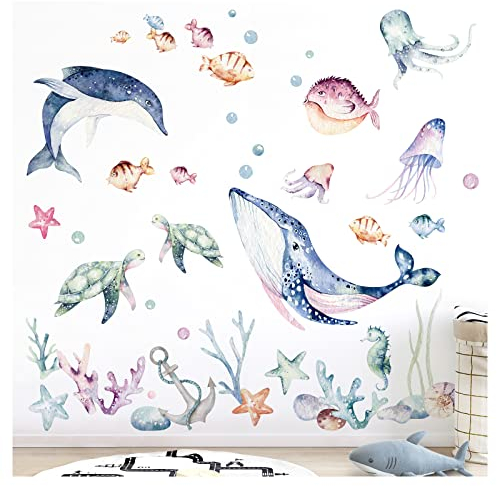 Grandora XXL Wandtattoo Unter dem Meer Wandsticker Fische Unterwasserwelt Korallenriff Babyzimmer Kinderzimmer Wandaufkleber Deko DL870-4