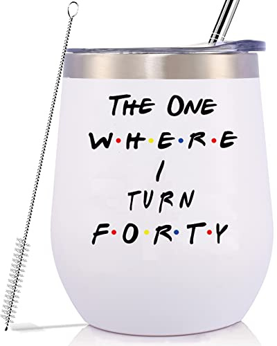 GEANHIL 40th Birthday Gifts for Sister,Best Friends,Women,Boss,Girlfriend,Wife,Daughter,Co-worker,Nurse-Turning Forty-Friends TV Show-12oz Tumbler Coffee Mug Cup-THE ONE WHERE I TURN FORTY