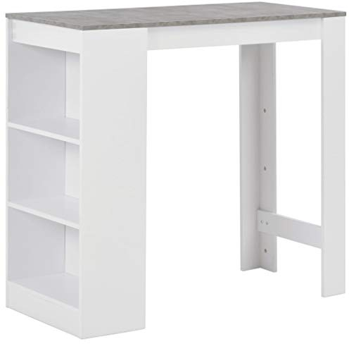 Makastle Bartisch Beistelltisch Stehtisch Küchentheke Küchenbartisch mit 3 Regalfächern Tresen, Esstisch Tisch Bistrotisch Essplatz Regal Bar 110 x 50 x 103 cm Weiß mit Betonfarbe