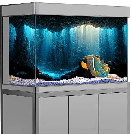 Aquarium Background Sticker, Underwater Cave Stone HD Printing Wallpaper Fish Tank Backdrop Decorations PVC Landscape Poster (23.6x47.2(60x120cm))