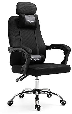 Mingone Bürostuhl Ergonomisch Computerstuhl Chefsessel Drehstuhl Schreibtischstuhl Höhenverstellbar Polsterung Wegklappbare Armlehne Home Office(Schwarz+ohne Pedalen)