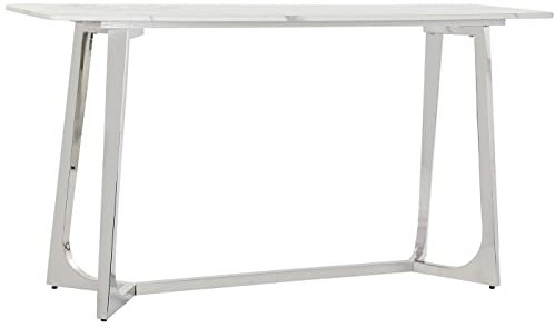 PEGANE Console/Table Console en Acier argenté et marbre Coloris Blanc - Longueur 150 x Profondeur 45 x Hauteur 80 cm