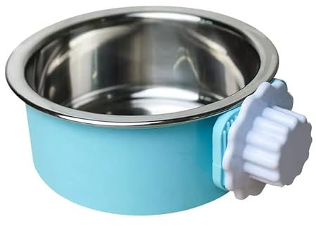 Angeer 2-IN-1 Removable Round Dog Bowl for Crates Puppy Food Feeder Water Dish with Bolt Holder Stainless Steel Pet Hanging Bowl Food Water Bowl (Blue-Small)