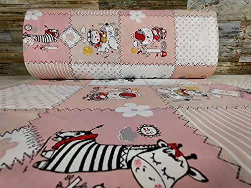 240cm Extrabreit Popeline Baumwolle Stoff Meterware ab 50cm 100% Baumwollstoff Stoffe Bastelstoff ÖKO-TEX Ranforce Kinderstoffe Stoffe Kinder Jungs Mädchen Babystoffe Baby Giraffe VF0K0001 (Rosa/Weiß)