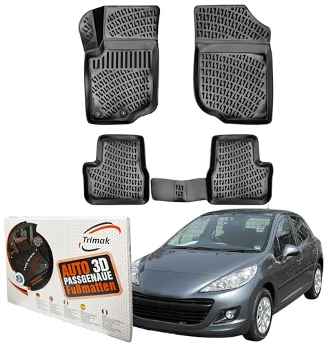 TRIMAK 3D Fussmatten für Peugeot 207 2006-2015 | Gummimatten aus TPE Gummi, Passgenau, Wasserdicht, Hoher Rand, Rutschfest, Leicht zu Reinigen