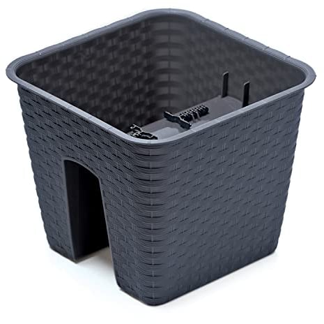 Vaso per Fiori piante Quadrato Ratolla Railing Square Decorativo in Plastica Alto 23 cm da interno esterno 27x27 cm Quadrato Nero Design Moderno 9 Litri