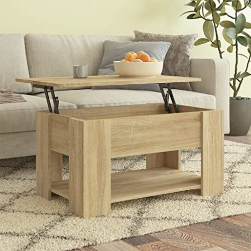 FIRBNUS Couchtisch Höhenverstellbar 79x49x41 cm Beistelltisch Wohnzimmertisch Höhenverstellbar Modern Stilvollen Kleiner Tisch Wohnzimmer Coffee Table Braun Holzwerkstoff mit Verstecktes Fach
