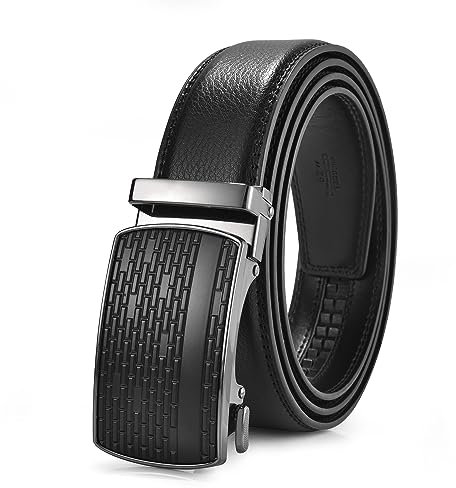 FEFLO Herren Gürtel (XXL, Gürtellänge 125cm, geeignet für Taille 98cm~108cm) Ledergürtel Ratsche Automatik Gürtel für Männer Anzug Jeans Hose, Breite 3.5cm, Schwarz