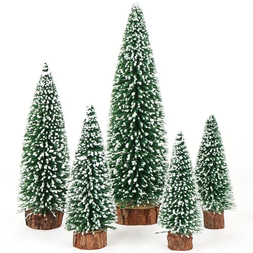 Fayavoo Mini Christmas Tree Bottle Brush, 5Pcs Small Artificial Tabletop Trees, Miniature Sisal Frost Trees for Winter Snow Ornaments and Christmas Crafts