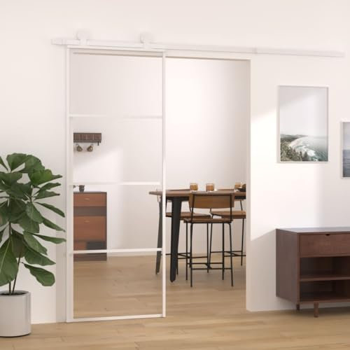 vidaXL Puerta corredera de vidrio templado y aluminio 76 x 205 cm blanco
