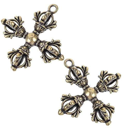 Pendentif Artisan en Laiton Vajra Patiné, Lot de 2 Pièces | Ornement Rétro Chic, Création DIY et Décoration Discrète, Format Compact pour Usage Polyvalent