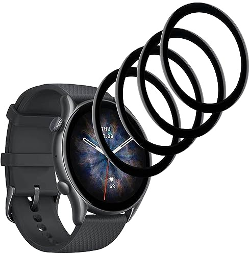 KELOLIN [4 Stück] Schutzfolie kompatibel mit Amazfit GTR 3 Pro, 3D Gebogene Kanten, Kratzfest, HD Ultra Bruchsicherer Flexibler Displayschutzfolie für Amazfit GTR 3 Pro