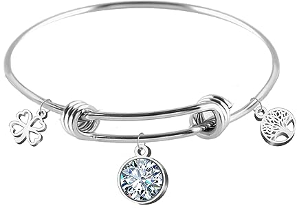cotigo Damen-Armband mit Geburtsstein, Armband aus Edelstahl, Glücksbringer und Schutzschmuck, Geburtstagsgeschenke für Damen (April - Diamant)