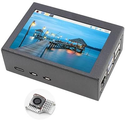Pantalla táctil TFT LCD de 3.5 pulgadas resistente para Raspberry Pi 5, carcasa de aluminio con ventilador de refrigeración, pantalla LCD de monitor de 5 fps para Pi 5 (no incluye placa Raspberry Pi)