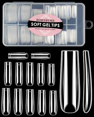 BORNBYME Nail Tips Square XXL 240 Pieces Gel Tips Smooth Nails Full Cover Transparent False Nail Tips