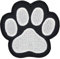 Pfote Schwarz Weiß Aufnäher zum aufbügeln oder aufnähen Bügelbild Tatze Hund Katze Bügelpatch Aufbügler für Kleidung gestickter Bügelflicken Applikation Patch Größe 6,1 x 5,8 cm