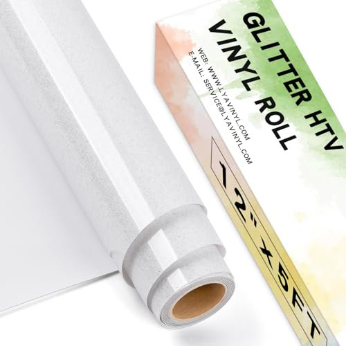 Lya Vinyl Glitter White Heat Transfer Vinyl, 12 x 5ft Glitter HTV Vinyl for Cricut,Silhouette Cameo, Glitter Iron on Vinyl for Cloth, Hat, Fabric