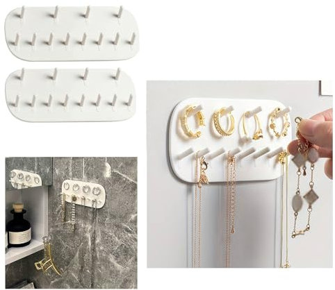 HK Online 2 x Multipurpose JEWELLERY Organiser -NECKLACE Hanger, JEWELLERY Hanger, JEWELLERY Stand, RING Holder, KEY Holder WHITE (Set 2)