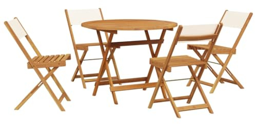 vidaXL 5 Piece Garden Dining Set Cream White Fabric and Solid Wood