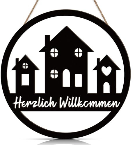 ANHUIB Herzlich Willkommen Schild,Willkommensschild Haustür,Willkommen für Türschilder,Willkommensschild für Türdekoration,Willkommen Holz Schild Wohnzimmer Garten,Haustür Hängenden Willkommen Deko