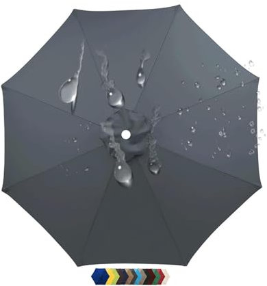 Auvent de Rechange pour Parasol de Terrasse, 6 Baleines/8 Baleines Toile de Rechange pour Parasol D'extérieur, Protection UV50+, Tissu Polyester, Imperméable, Toile de Parasol Déporté(M5,270 cm 8.8ft