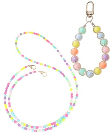 QLEUIFT 2 pcs Bunte Handykette, Perlen Handykette Universal, Handyanhänger, Handy Kette Perlen, Handykette Perlen zum Umhängen, Phone Charm mit Schnalle, Kompatibel mit Am Meisten Handy Hülle