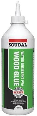 Soudal Trade Water Resistant PVA Wood Glue Adhesive Fast Drying Strength High Bond White Interior And Exterior class D3 (EN204/5) (1L)