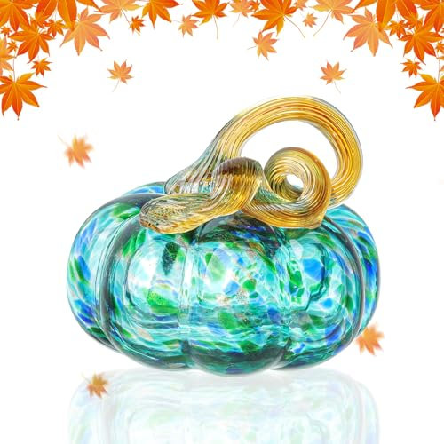 Herbstdeko Tischdeko Glas Kürbis,Herbst Dekoration Kürbisfigur für Herbsternte Dekor,8cm Glas Kürbis Sammelfiguren Tischakzent für Tischdeko,Erntedankfest Thanksgiving Halloween Dekoration (Blau)