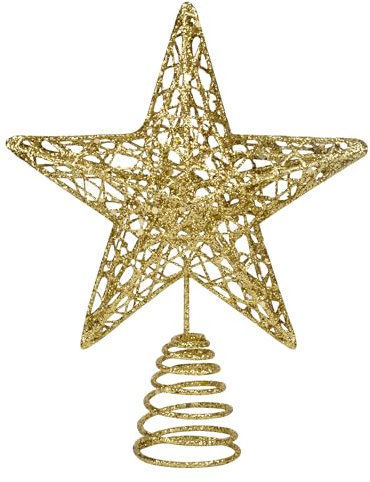 KEYIDO Christmas Star Topper Gold Metal Stars 20cm for Xmas Tree Decorations Lightweight Glitter