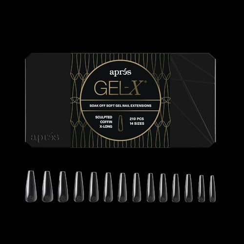 Aprés Gel-X® Coffin Nail Tips Box (Sculpted Coffin Extra Long, 210 Count) | 210 Gel-X Tips, Soft Tips, 14 Sizes 00-9, Half-sizes Included