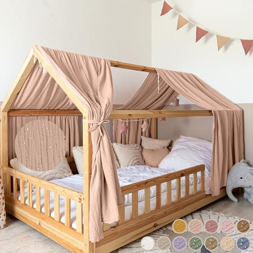 lilimaus Hausbett Himmel mit Gold Applikation [in 12 Farben] Betthimmel Hausbett aus 100% Baumwolle Musselin - Stoffhimmel für Hausbett Deko Mädchen & Jungen - Himmel für Hausbett Kinderbett Vorhang
