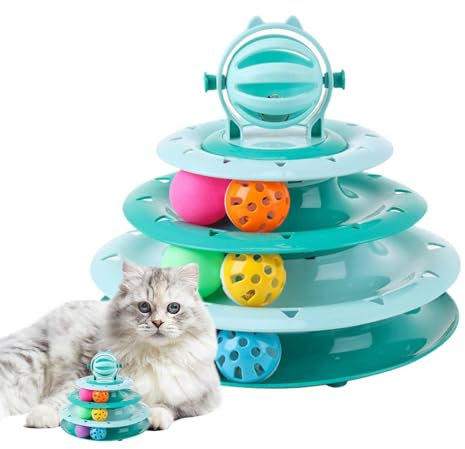 Vriusi Interactive Cat Toy, Cat Turntable Ball, 4-Tier Cat Toy Tower, Cat Ball Exercise Toy, Pet Cat Turntable, Tower Cat Toy Indoor, Outdoor Cat Ball Toy, Cat Mental Exercise Toy, Cat Physical Exer
