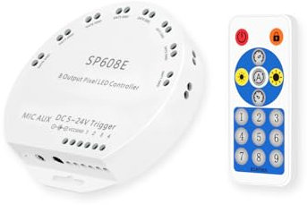 LEDKIA LIGHTING Controller Regolatore per 8 Strisce LED RGB Digitale SPI 5-24V DC con Telecomando RF e APP RGBIC