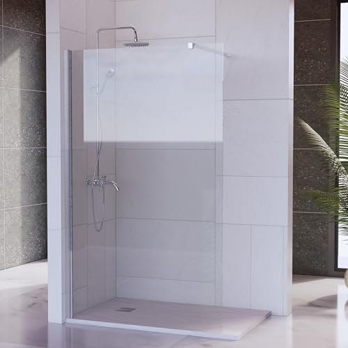 Mampara Ducha Fija 60 x 200 cm – Aluminio Plata Brillo- Cristal de Seguridad Transparente 8 mm con Doble Tratamiento Antical – Ajustable de 58 a 110 cm - Eclíptica Home