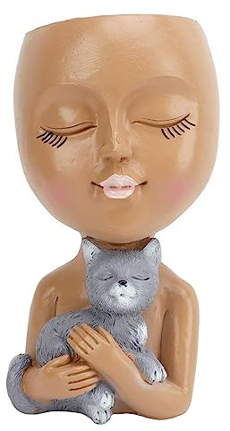 OFFAXE Statuettes décoratives Visage​​, ​​Decoration Jardin Exterieur​​ Pot de Fleurs Résine Tête Drôle 16cm avec Trou Drainage pour Succulentes, pour Intérieur Extérieur Bureau Balcon