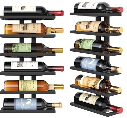 FAVOOSTY Wine Rack Wall Mounted, 6 Tier Metal Wine Display Rack, Wine Rack Storage Holder Display Rack for Kitchen, Dining Room, Bar, Wine Cellar, Black