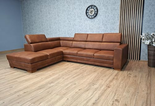Quattro Meble Premiumklasse Eckcouch „Bonn“ 285x220 cm EIN Ecksofa aus einem der luxuriösesten Leder der Welt mit Schlaffunktion, Bettkasten und Kopfstützen (220 x 285 cm Ecke Links)